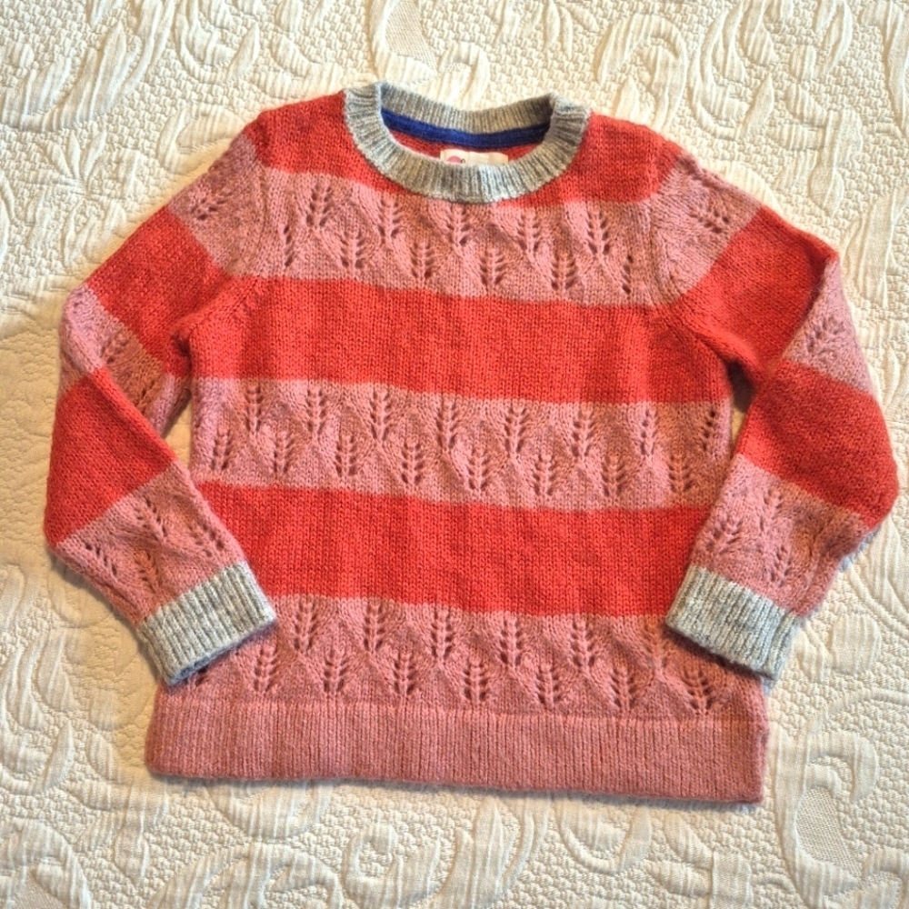 Mini Boden girls size 5-6 years pink, orange and gray knit sweater, VVGUC